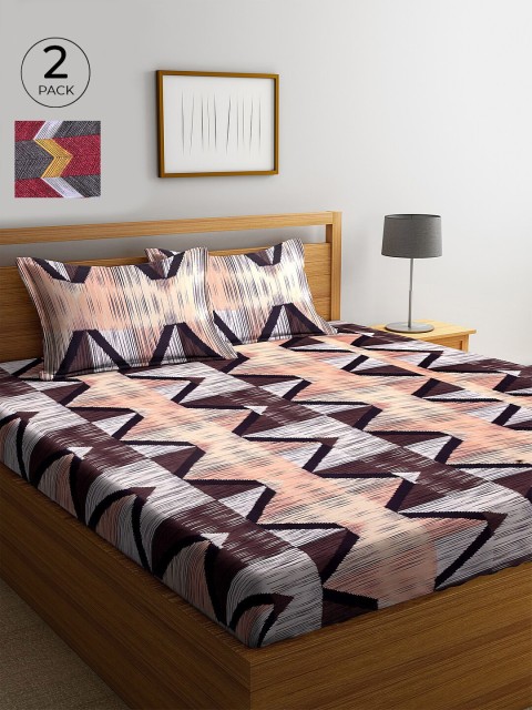 

KLOTTHE Set Of 2 Multicoloured Geometric 210 TC Cotton King Bedsheets with 4 Pillow Covers, Multi