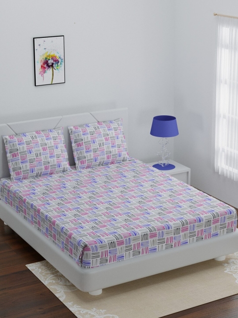 

BOMBAY DYEING White & Pink Abstract 144 TC Cotton 1 Queen Bedsheet with 2 Pillow Covers