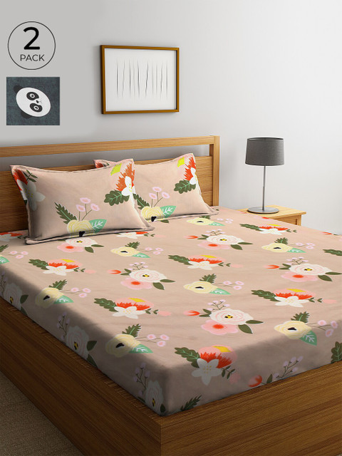 

KLOTTHE 210 TC Cotton 2 King Bedsheet with 4 Pillow Covers, Beige