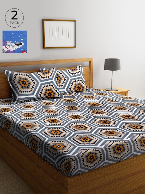 

KLOTTHE 210 TC Set of 2 Cotton King Bedsheet with 4 Pillow Covers, Blue