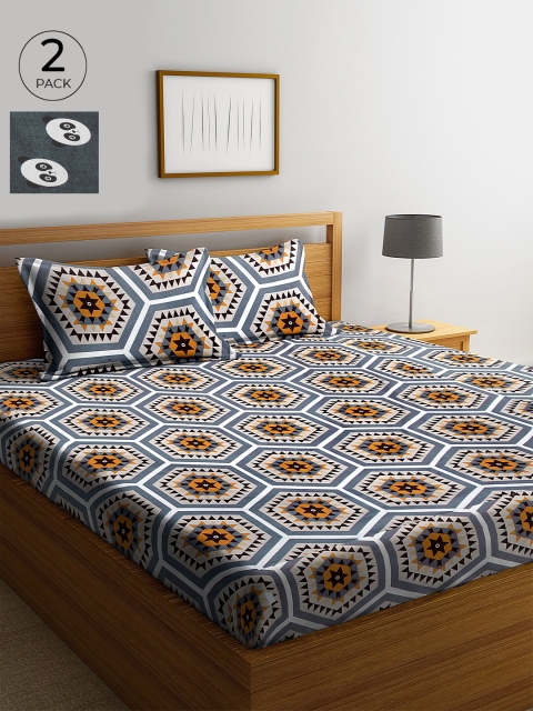 

KLOTTHE 210 TC Set of 2 Cotton King Bedsheet with 4 Pillow Covers, Charcoal