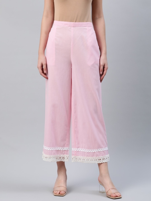

Libas Women Pink & White Hem Design Wide Leg Palazzos