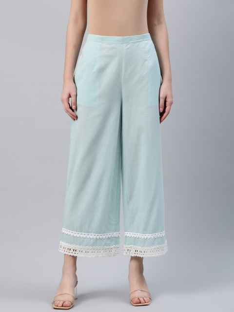

Libas Women Blue & White Hem Design Straight Palazzos