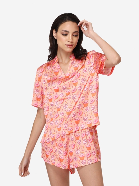 

Fluffalump Women Orange & Pink Printed Night suit