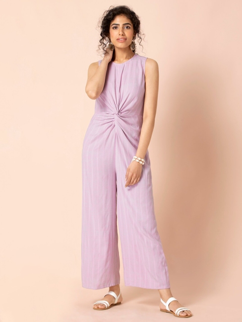 

INDYA Women Purple Striped Knotted Basic Jumpsuit