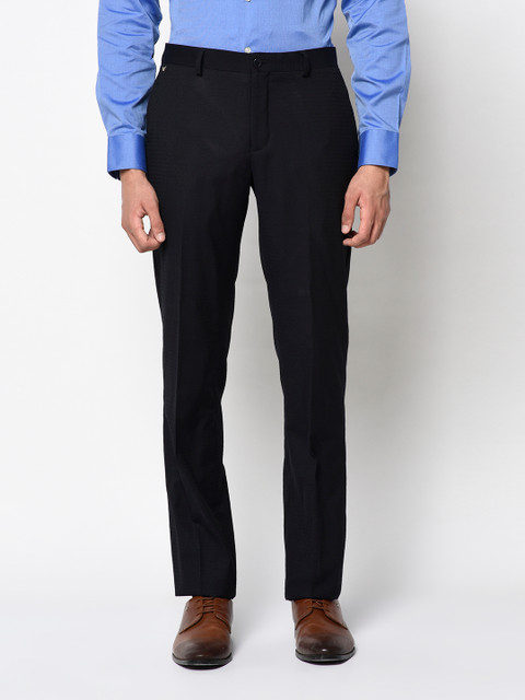 

Blackberrys Men Navy Blue Slim Fit Self Design Formal Trousers