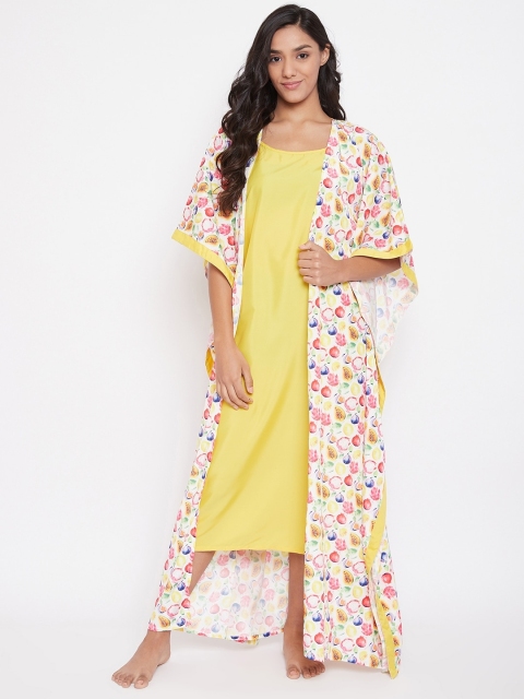 

The Kaftan Company Yellow Solid Nightdress With Robe