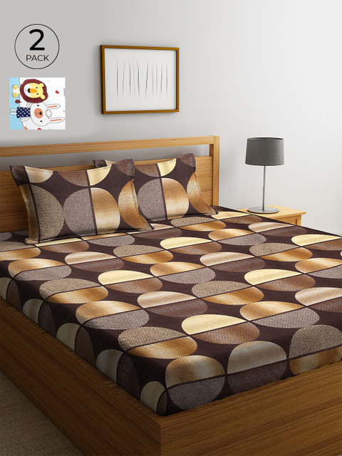 

KLOTTHE 210 TC Cotton 2 King Bedsheet with 4 Pillow Covers, Brown