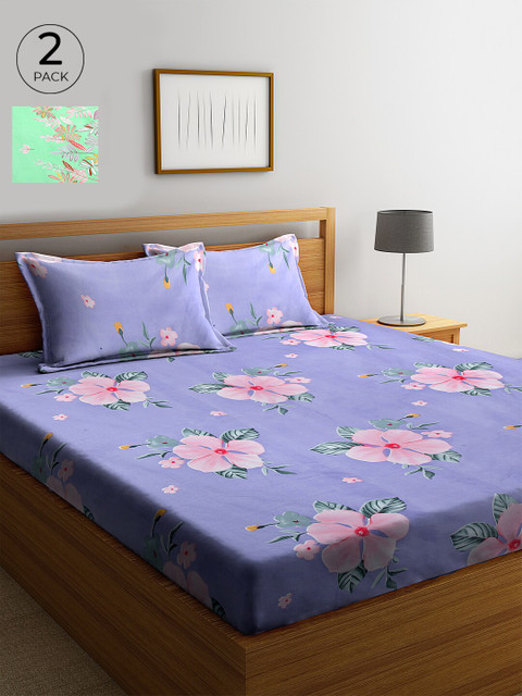 

KLOTTHE 210 TC Cotton 2 King Bedsheet with 4 Pillow Covers, Lavender