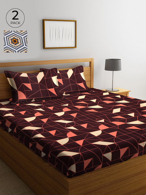 

KLOTTHE 210 TC Cotton 2 King Bedsheet with 4 Pillow Covers, Brown
