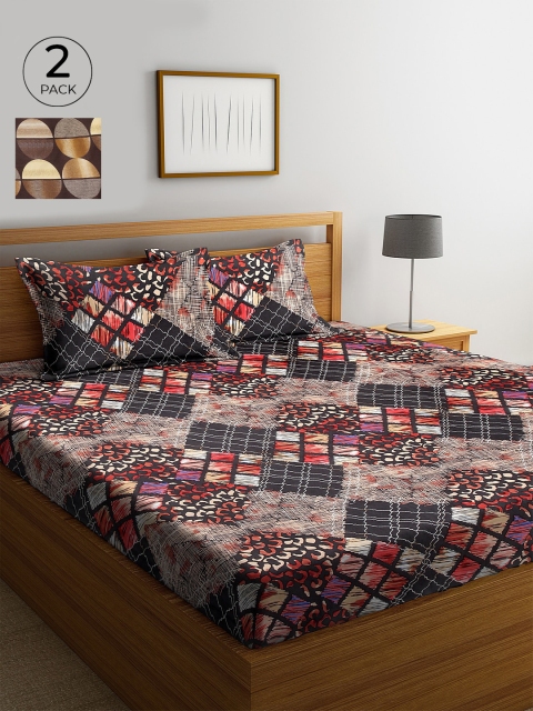 

KLOTTHE Brown Set of Printed 210 TC Cotton 2 King Bedsheet with 4 Pillow Covers