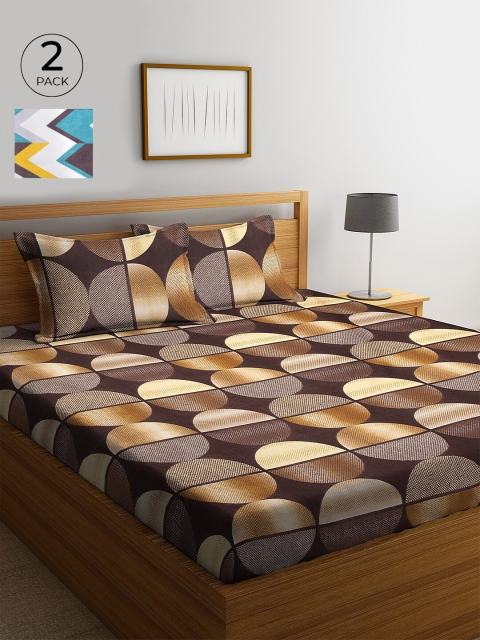 

KLOTTHE White & Grey Geometric 210 TC Cotton 2 King Bedsheet with 4 Pillow Covers