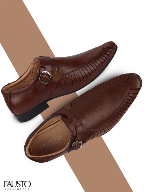 

FAUSTO Men Brown Solid Leather Slip-On Formal Shoes
