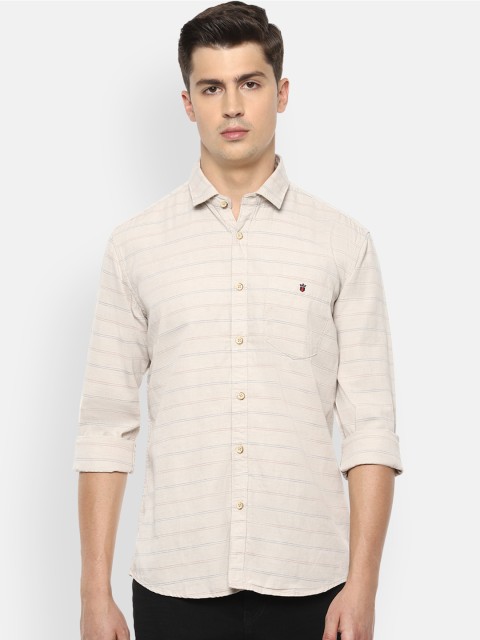 

Louis Philippe Jeans Men Beige Slim Fit Striped Casual Shirt