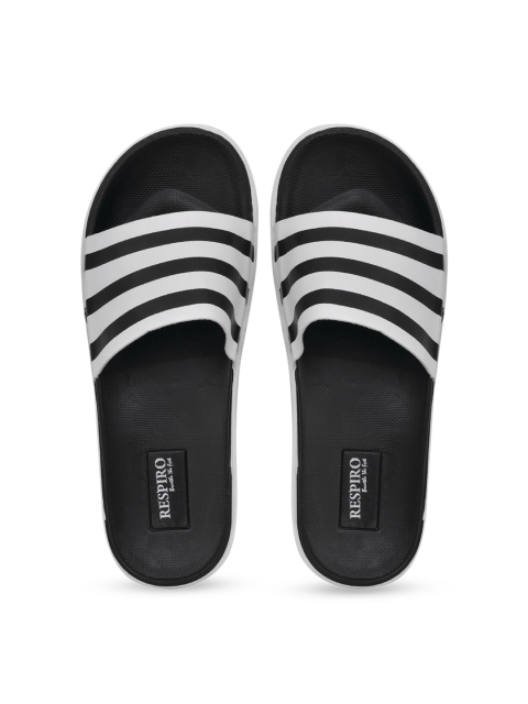 

Respiro Men Black & White Striped Sliders