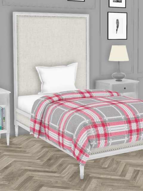 

BIANCA Grey & Pink Checked AC Room Cotton 150 GSM Single Bed Comforter