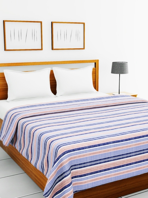 

BIANCA Blue & Pink Striped AC Room 150 GSM Pure Cotton Double Bed Comforter