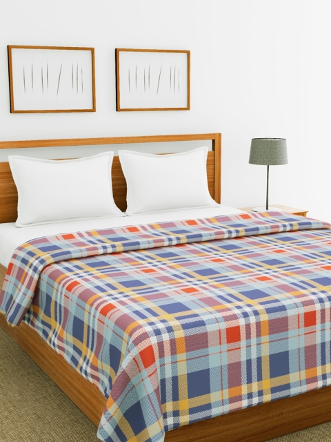 

BIANCA Orange & Blue Checked AC Room 150 GSM Pure Cotton Double Bed Comforter