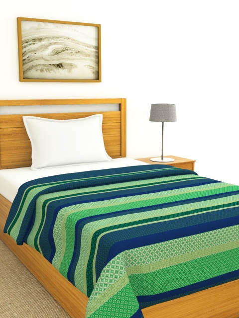 

BIANCA Blue & Green Striped AC Room 150 GSM Cotton Single Bed Comforter
