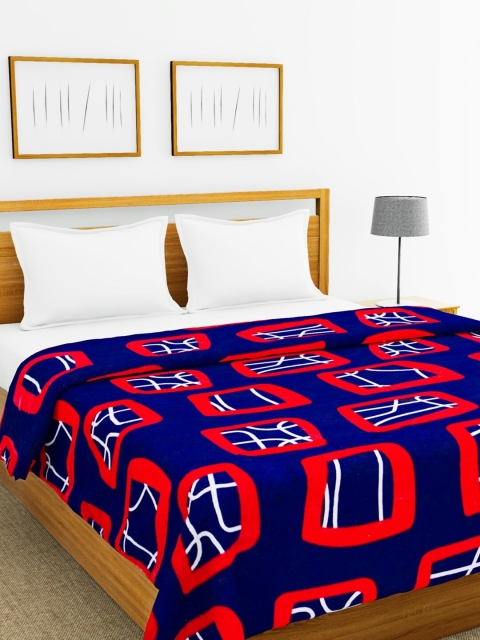 

BIANCA Blue & Red Geometric AC Room 300 GSM Double Bed Blanket