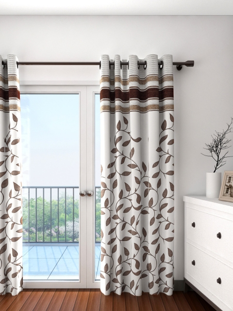 

Cortina Off-White & Brown Leaf Patterned Blackout Door Curtain