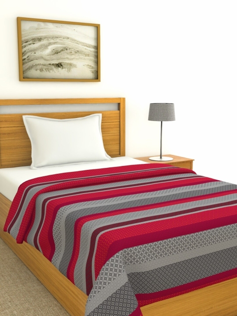 

BIANCA Red & Grey Striped AC Room 150 GSM Single Bed Cotton Comforter