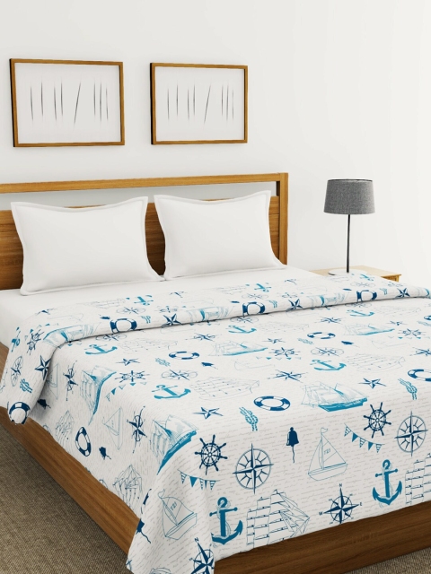

BIANCA White & Blue Abstract AC Room Cotton 150 GSM Double Bed Comforter