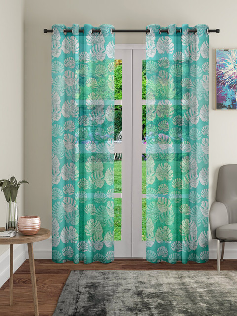 

Cortina Sea Green & White Set of 2 Sheer Door Curtains