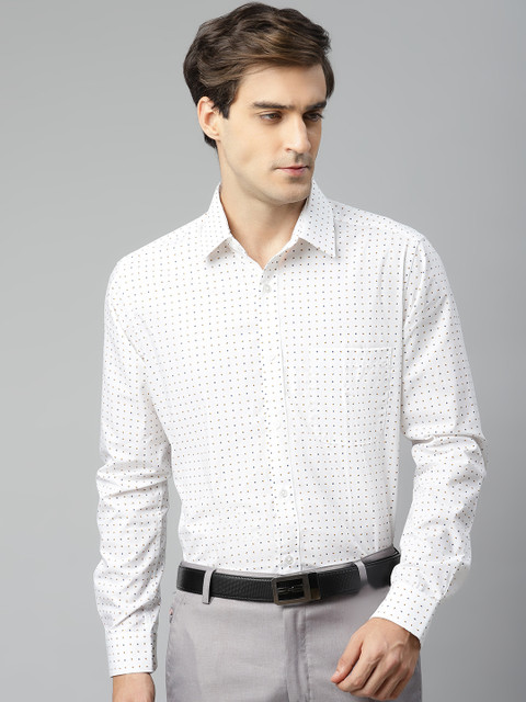 

Raymond Men White & Blue Pure Cotton Slim Fit Printed Formal Shirt