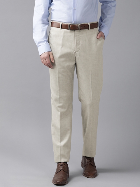 

Park Avenue Men Beige Self Designed Smart Fit Formal Trousers