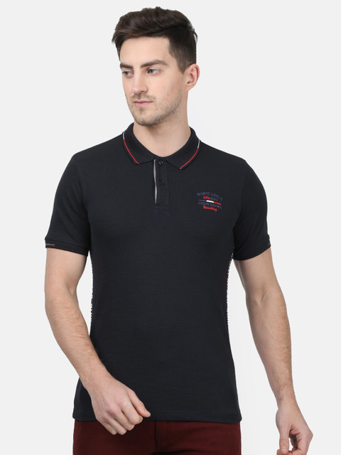 

Monte Carlo Men Black Solid Polo Collar T-shirt
