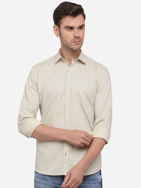 

Greenfibre Men Beige Slim Fit Printed Casual Cotton Shirt