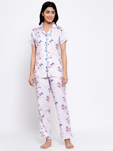 

MAXENCE Women Pink & Blue Printed Night suit