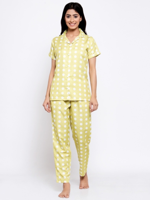 

MAXENCE Women Yellow & White Printed Night suit