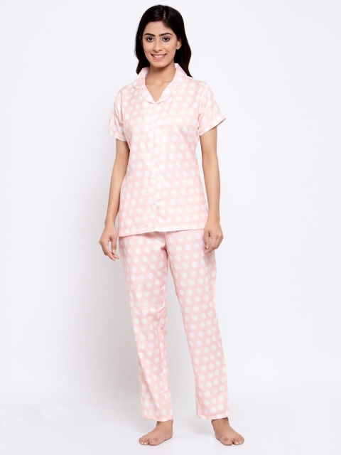

MAXENCE Women Pink & White Printed Night Suit
