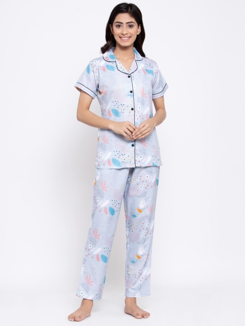

MAXENCE Women Blue & Pink Printed Night suit