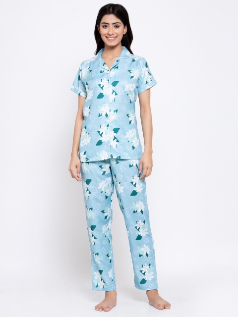 

MAXENCE Women Blue & White Printed Night Suit