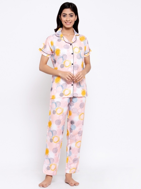 

MAXENCE Women Pink & Blue Printed Night Suit