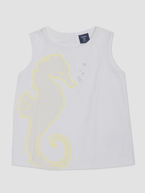 

GAP Boys White Self Design Round Neck Eyelet Animal Graphic Tank T-shirt