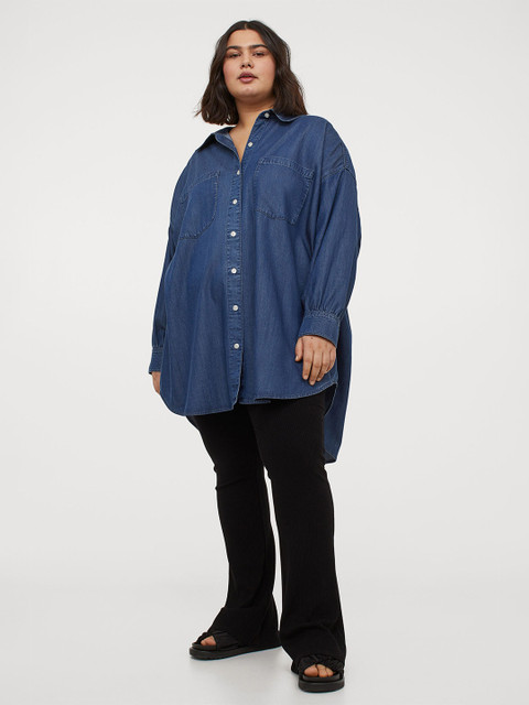 

H&M+ Women Blue Long Denim Shirt