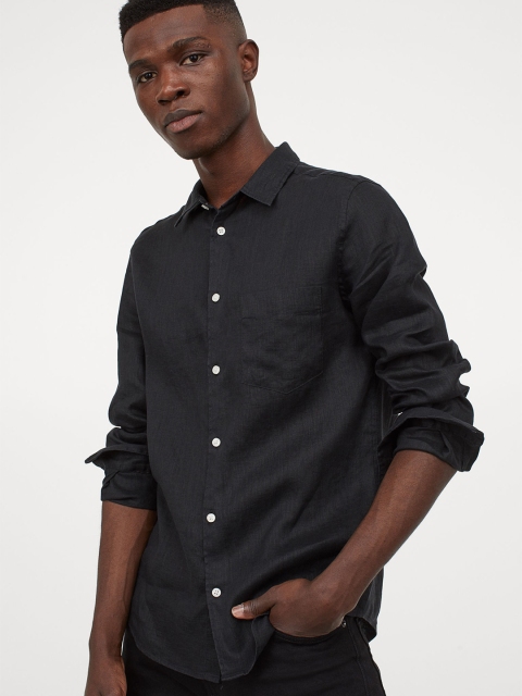 

H&M Men Black Regular Fit Linen Shirt