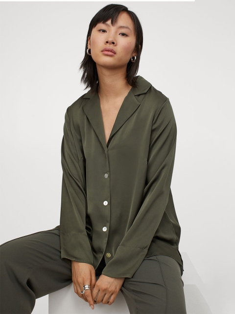 

H&M Women Green Satin Shirt