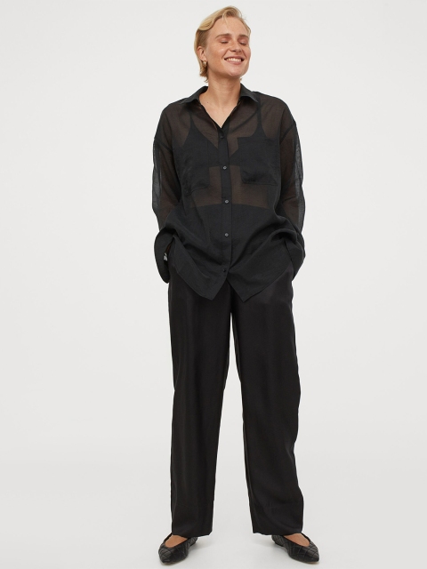 

H&M Women Black Airy Lyocell-Blend Shirt