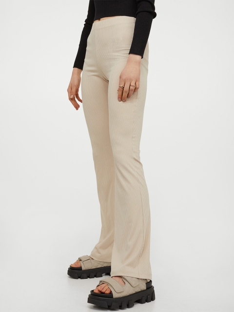 

H&M Women Beige Ribbed Jazz Trousers