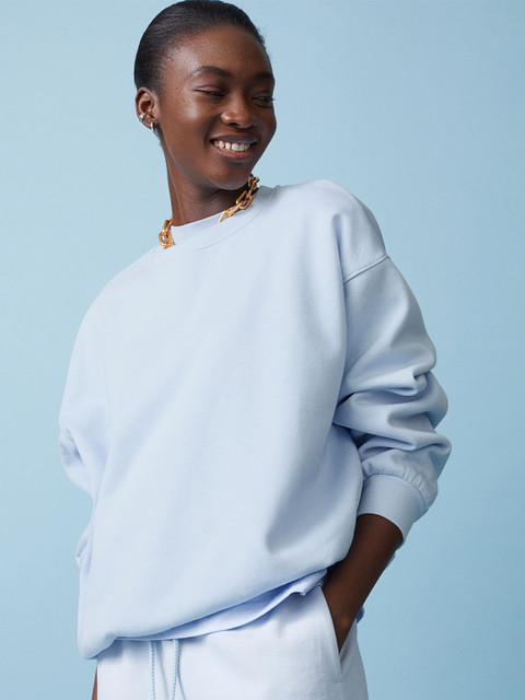 

H&M Women Light Blue Cotton-Blend Sweatshirt