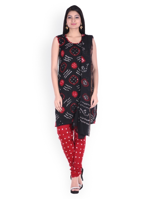 

SOUNDARYA Black & Red Bhandani Printed Unstitched Dress Material