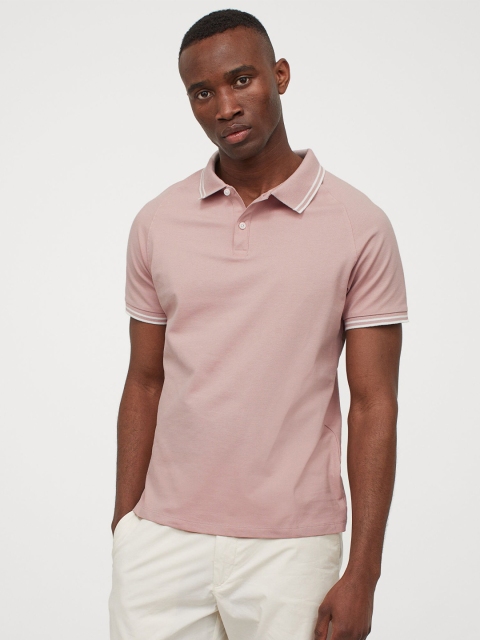 

H&M Men Pastel Pink Cotton Piqu Polo Shirt Muscle Fit