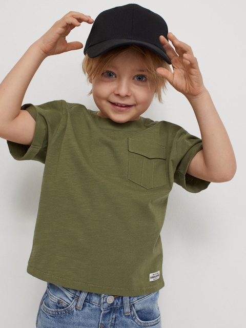 

H&M Boys Green Cotton Pocket-Detail T-shirt