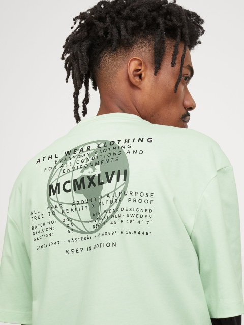 

H&M Men Mint Green & Black Relaxed Fit COOLMAX T-shirt