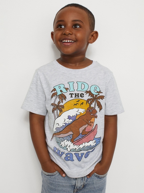

H&M Boys Grey & Brown Cotton Printed T-shirt